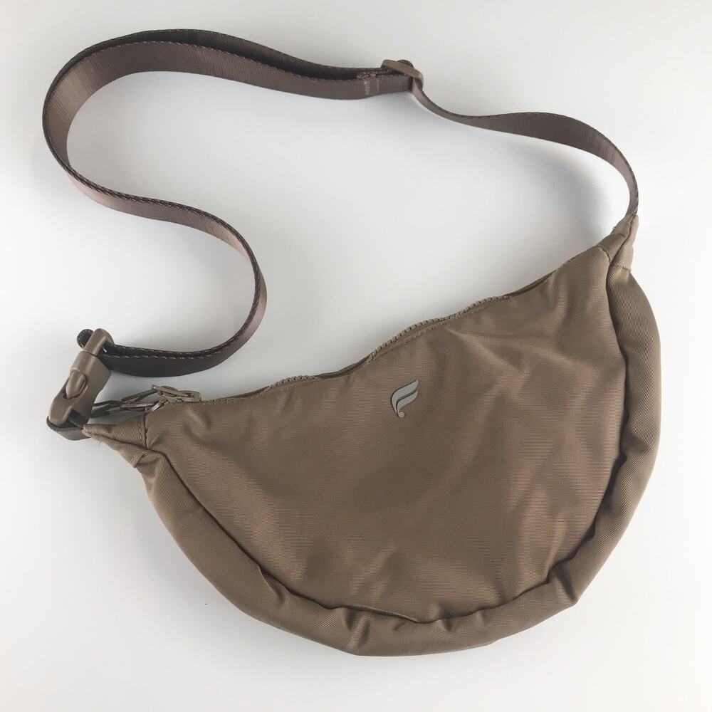 Fabletics Sling Bag Mocha Latte Brown Nylon Twill Wide Strap Shoulder Crossbody